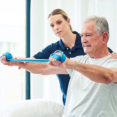 Varenita of Simi Valley retirement community resident practicing wellness with a nurse